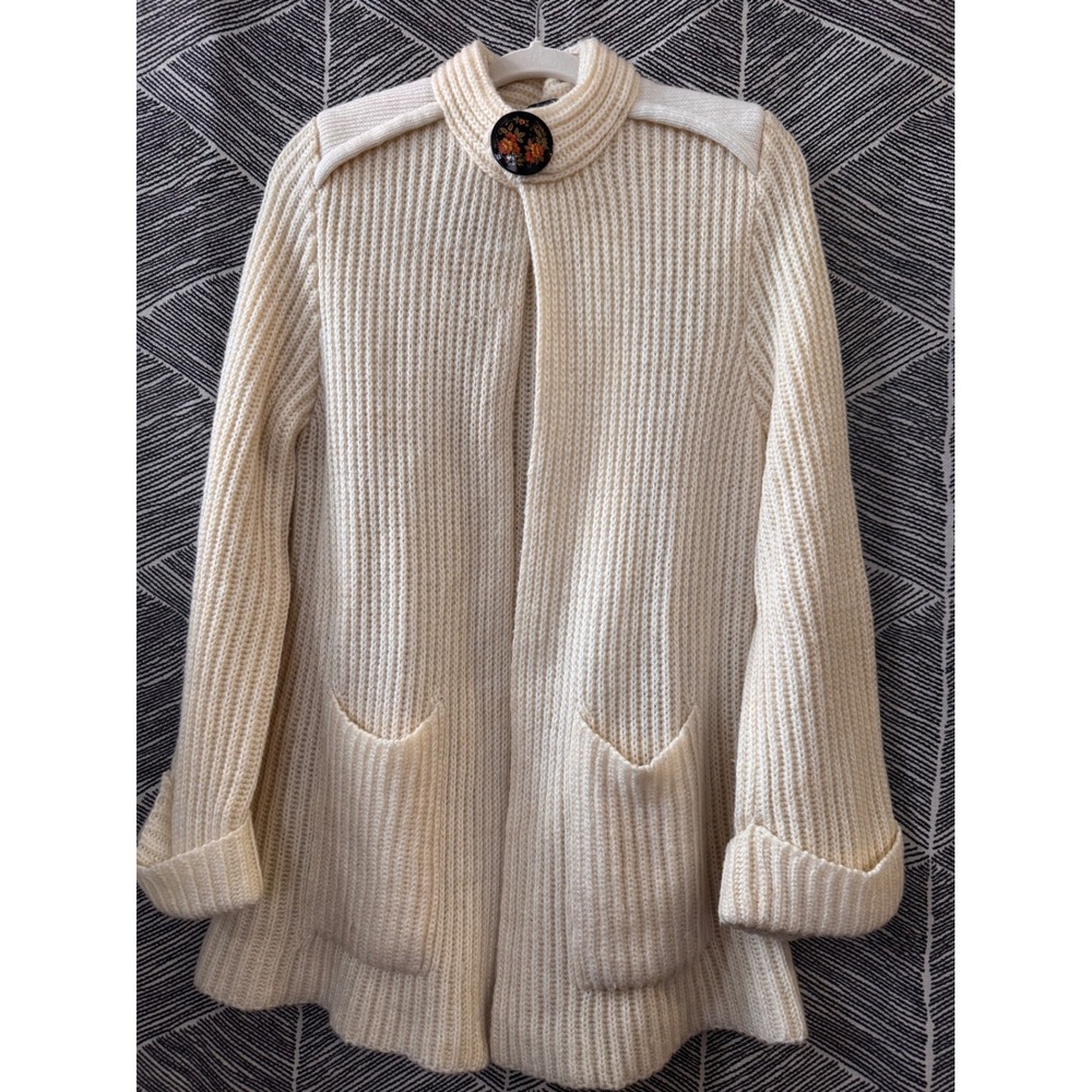 Vintage Ivory Chunky Knit Cardigan with Shoulder Detail Sz‎ M/L